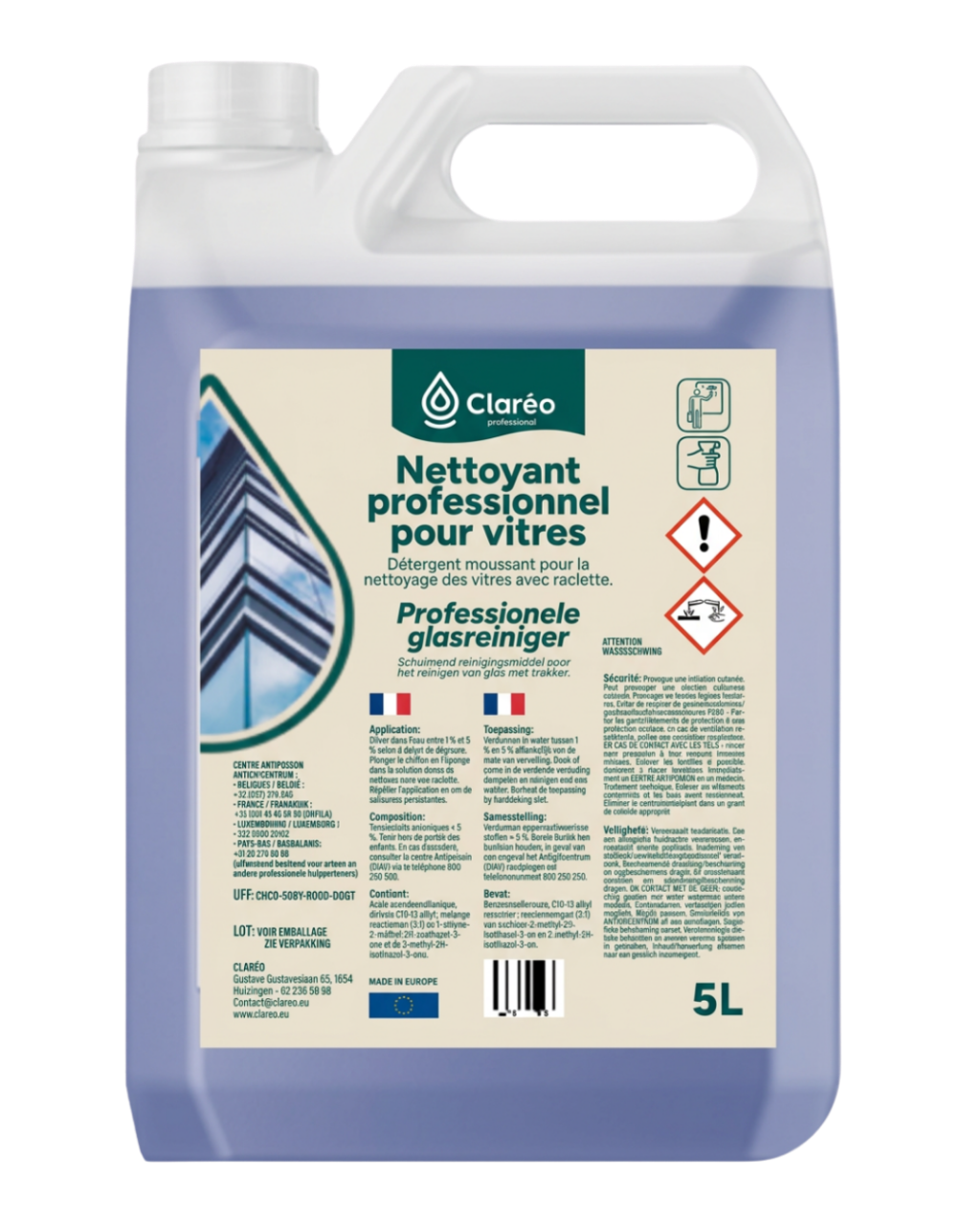 Nettoyant professionnel pour grandes surfaces vitrées