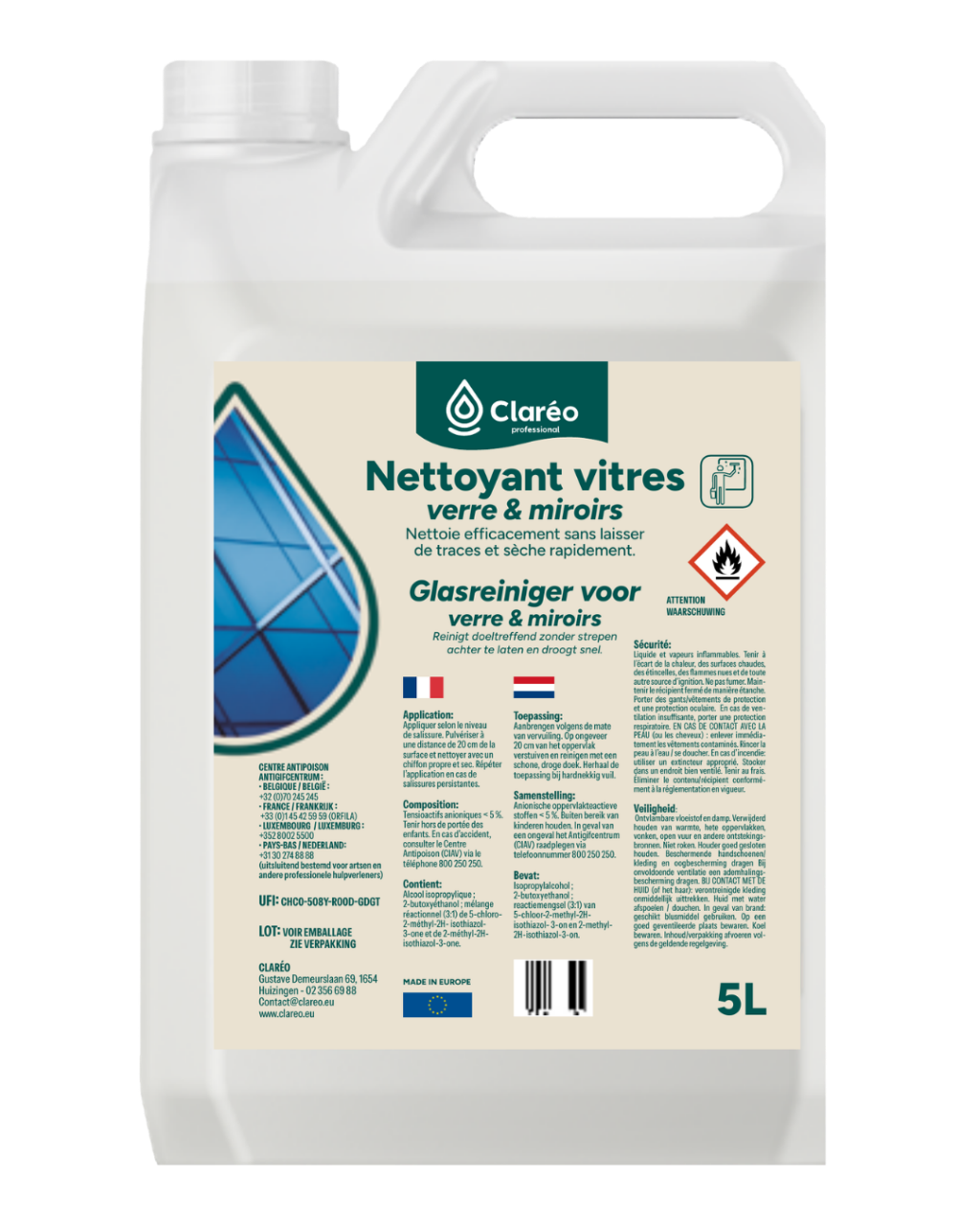 Nettoyant professionnel vitres et miroirs — 5 L